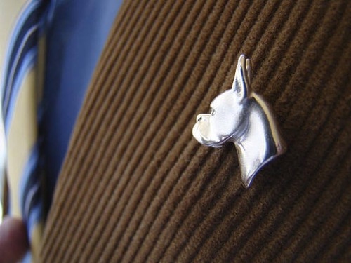Small Sterling Boxer Head Study With Cropped Ears Lapel Pin - Picture 4 of 6