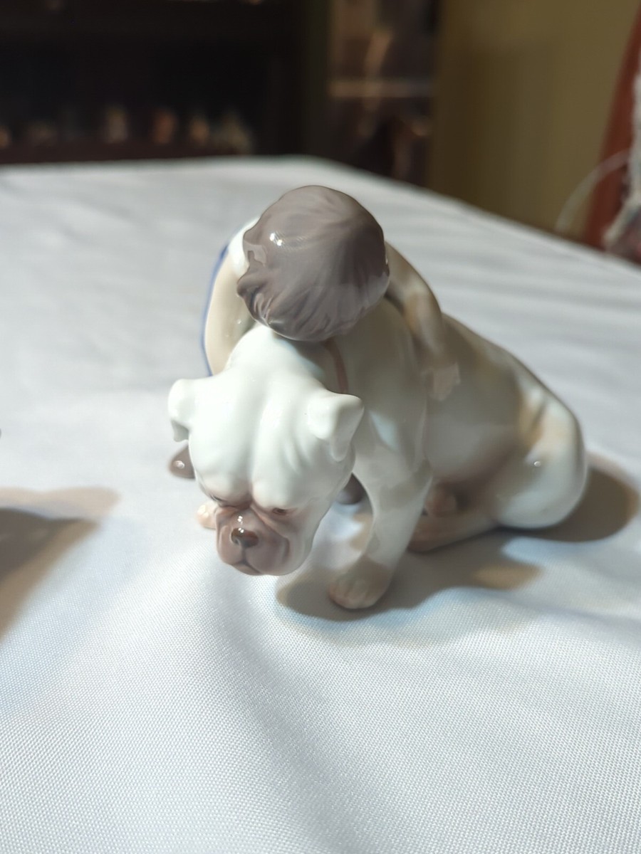 BING & GRONDAHL Porcelain Figurine TWO FRIENDS Boy BULLDOG Denmark