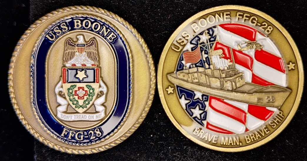 USS Boone FFG-28 Navy Challenge Coin - Brave Man Brave Ship