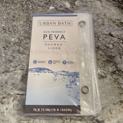 Urban Bath Eco Friendly Clear Shower Curtain Liner PEVA Never Rust Gromet Magnet