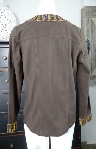 quacker factory Womens Small Brown Beaded Cotton Blend Denim Long Sleeve Jacket - Picture 6 of 9