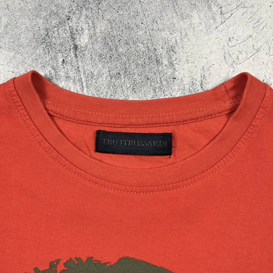 Mens Trussardi Big Logo Luxury Short Sleeve T Shirt Red Size Small 100% Cotton - Image 4 of 4