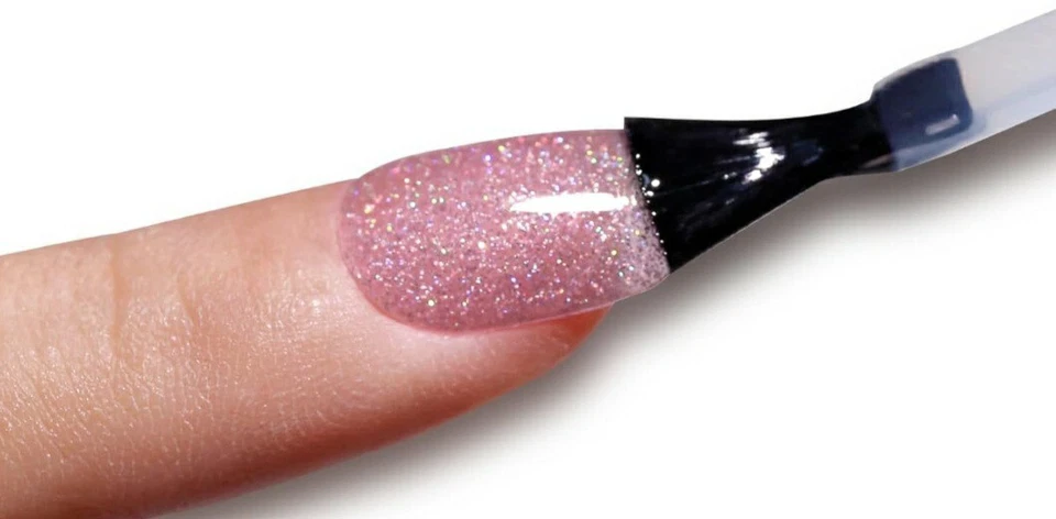 Smalto Unghia Colore Rosa Fluo Iridescente Glitterato Rinforzante Effetto Gel  - Immagine 3 di 4