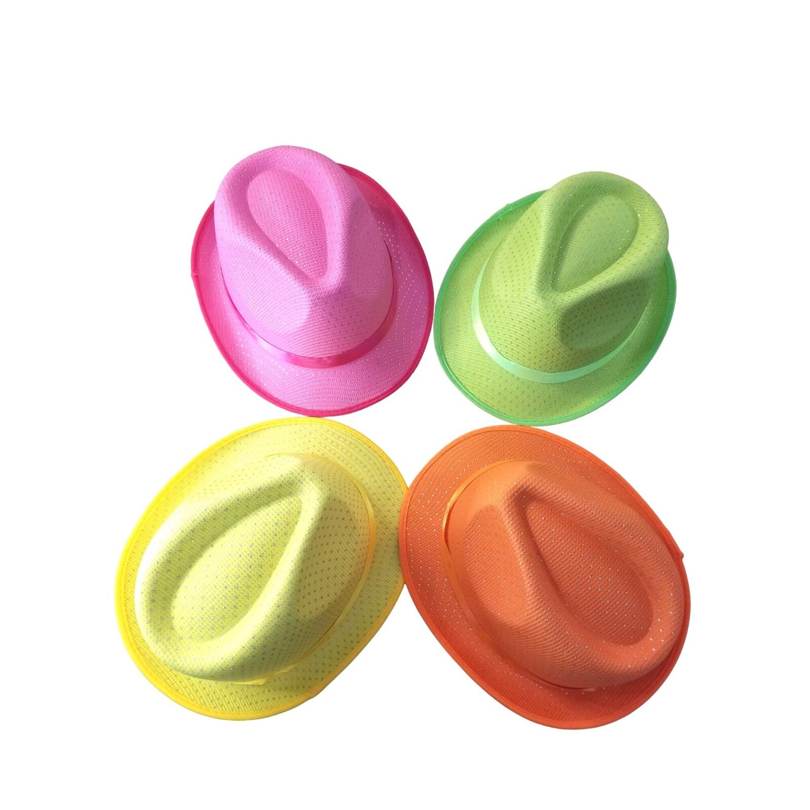 Fedora Hats 4 Colorful Cloth Sparkly Pink Lime Yellow Orange Costume Party Hats-image