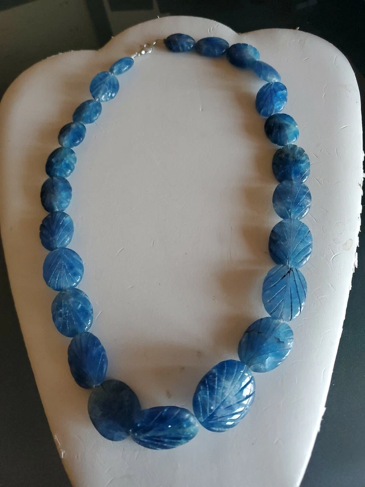 Collar de cuentas talladas a mano de zafiro real 18" nuevo sin etiquetas Foto 4 de 4