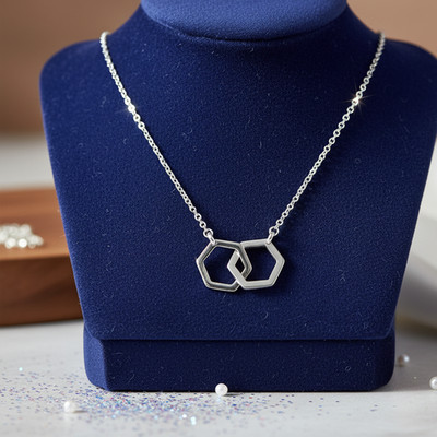 Linked Hexagon Silver Necklace   Minimalist Symbolic Jewelry Gifts