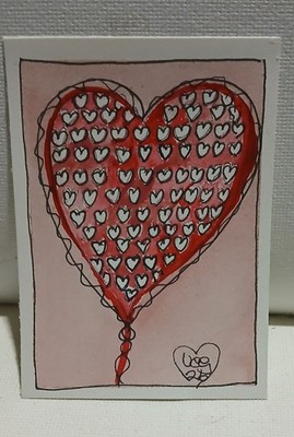 Valentine Balloon ACEO   OOAK Watercolor Scribble Art w/ Tiny Heart Detail (2026