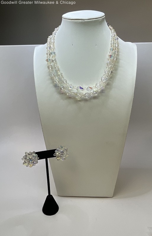 Vintage Aurora Borealis Crystal Beaded Jewelry Set, 66.7g
