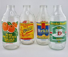 4 Vintage Unigate Milk Bottles Crusha Horlicks Brooke Bond Tea Advertising Rare