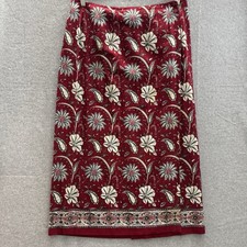 VTG Talbots Linen Floral Maxi Wrap Skirt Sz 14 L Red Cottage Boho Coastal Mature