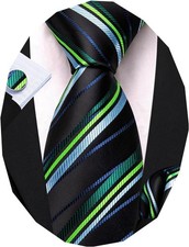 Stripe Men Ties Set Classic WOVEN Necktie with Handkerchief Cufflinks