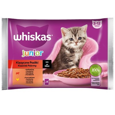 WHISKAS Junior Classic Meals Hähnchen und Rindfleisch in Sauce 4x85g