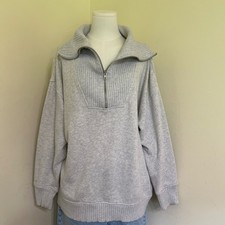 Aerie Womens Quarter Zip Sweatshirt Light Gray Heather Ribbed Trim Size Medium