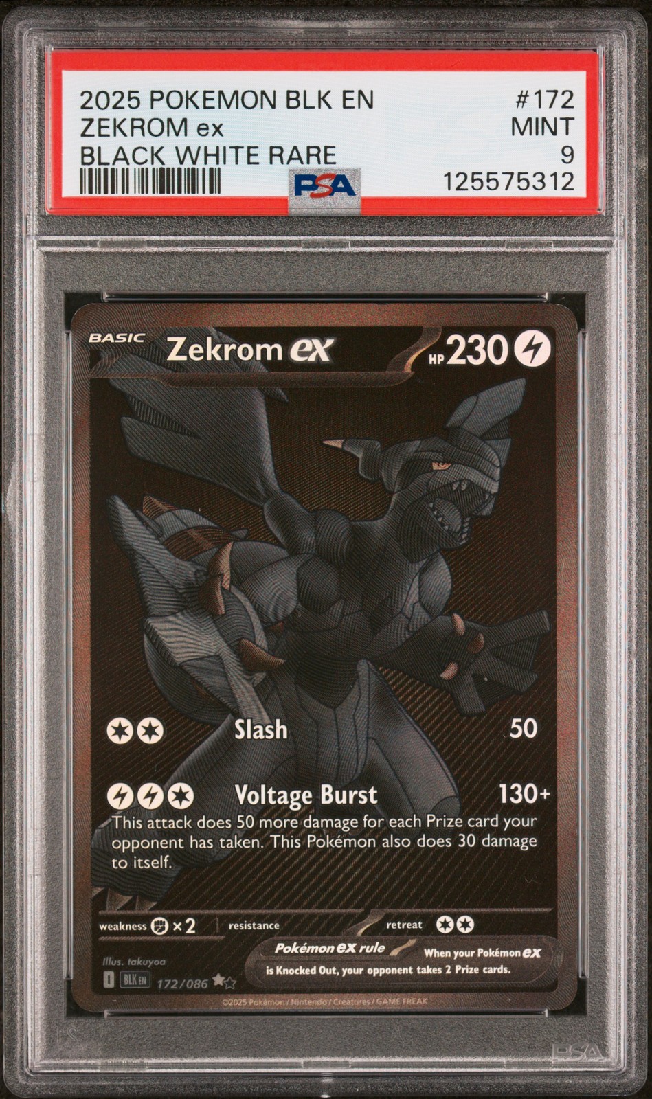 2025 POKEMON BLK EN-BLACK BOLT BLACK WHITE RARE #172 ZEKROM EX PSA 9