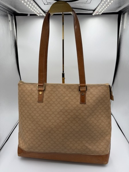 CELINE Macadam Beige Canvas Brown Leather Zip Tote Bag CE00/12