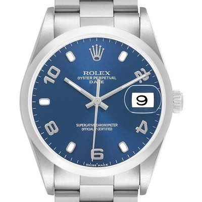 Rolex Date Blue Dial Oyster Bracelet Steel Mens Watch 15200