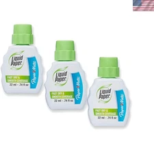 3-Pack Liquid Paper Fast-Dry Correction Fluid - Effortless Corrections for All