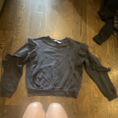 H&M Girls 12-14Y Black Solid Crew Neck Long Sleeve Sweatshirt