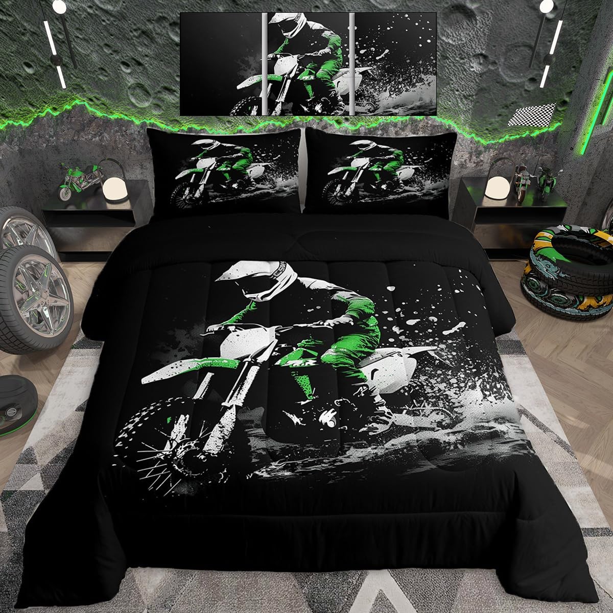 Dirt Bike Comforter Set Queen Size Racing Themed Bedding Set