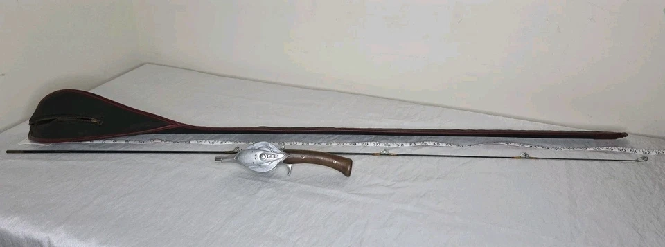 Caña de pescar Hurd Detroit Super Caster de colección, carrete de cara abierta y estuche ¡Juego raro! Foto 4 de 4