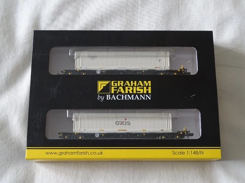 GRAHAM FARISH 377-351A INTERMODAL BOGIE WAGONS 45FT CONTAINERS AXIS ++RARE++