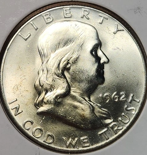 1962 D Franklin Half Dollar, Choice BU, 90% Silver - 0.3617 Troy Ounces, F-62d