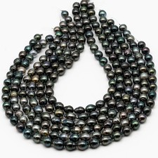 9-10mm Tahitian Pearl in Full Strand, Natural Colors with High Luster, Temporar