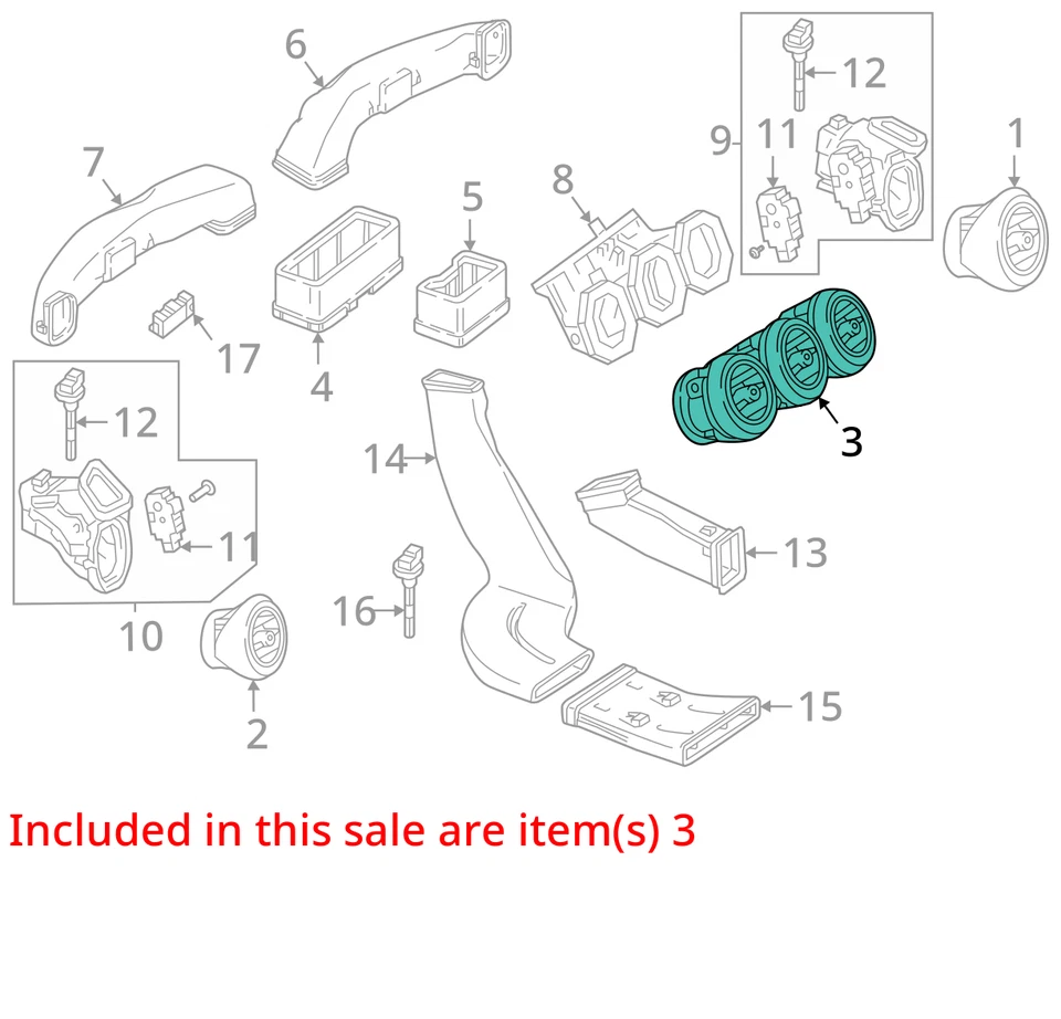 Juego de ventilación de aire central para tablero delantero Mercedes Benz C63S AMG 2015-2021 OEM Foto 3 de 4