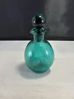 Vintage Green Crackle Glass Pinched Decanter W Stopper 8 Inches Blenko Rainbow