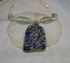 Wire Wrapped Multicolor Faux Sea Glass Necklace 18.5" Handmade Beaded Jewelry