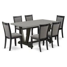 East West Furniture V-Style 7-Piece Wood Dining Set in Cement/Black/Dark Gray