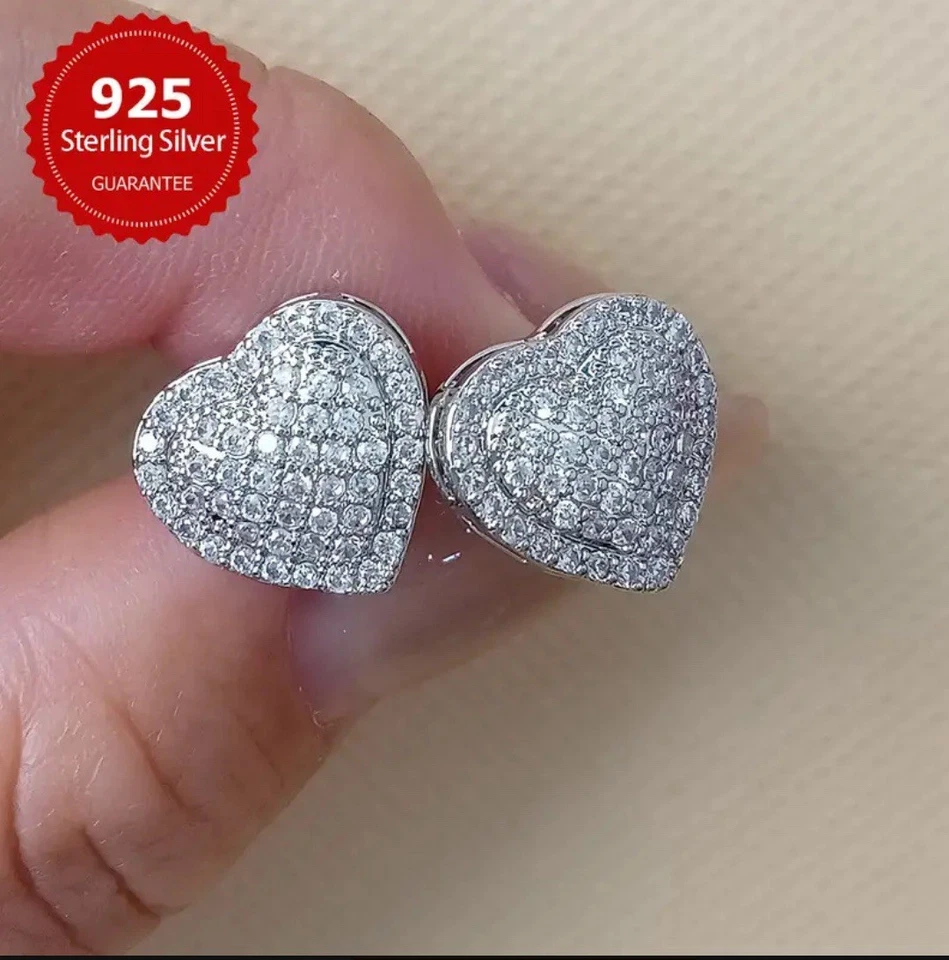 Tachuelas reales de plata de ley S925 circonita cúbica en forma de corazón Foto 2 de 4