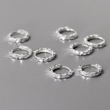 10/11/12mm Woman s925 Sterling Silver Round Hoop Huggie Sparkling Earring