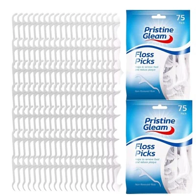 PRISTINE GLEAM 150pk Dental Floss Sticks | Interdental Tooth Harps Teeth Picks Oral Plaque Care