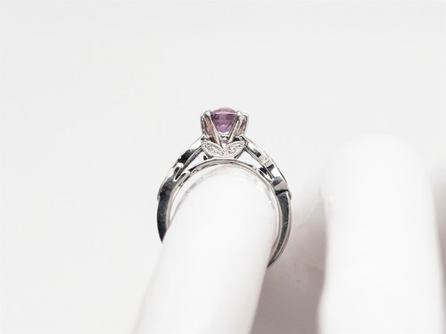 Anillo de platino de diamantes amatista con zafiro púrpura de 2,35 quilates certificado por Kirk Kara de $8000 - Imagen 7 de 10