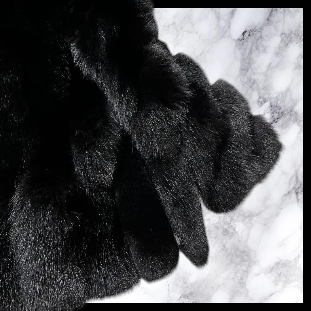 Belle Vison Saga Fox Fur Half Coat Mid Length Size-XL Black