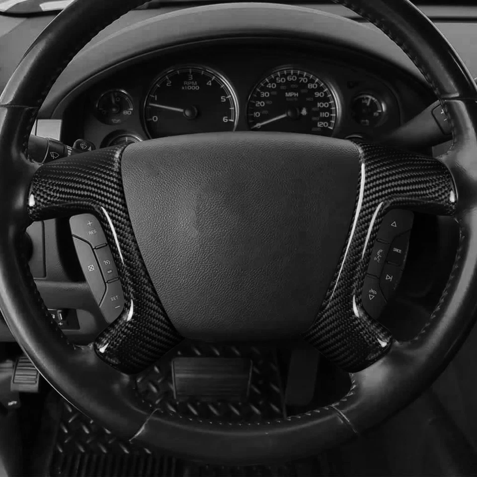 Real Dry Carbon Fiber Steering Wheel Panel Cover For Silverado/Tahoe/Sierra/H2 — 第 3/4 张图片