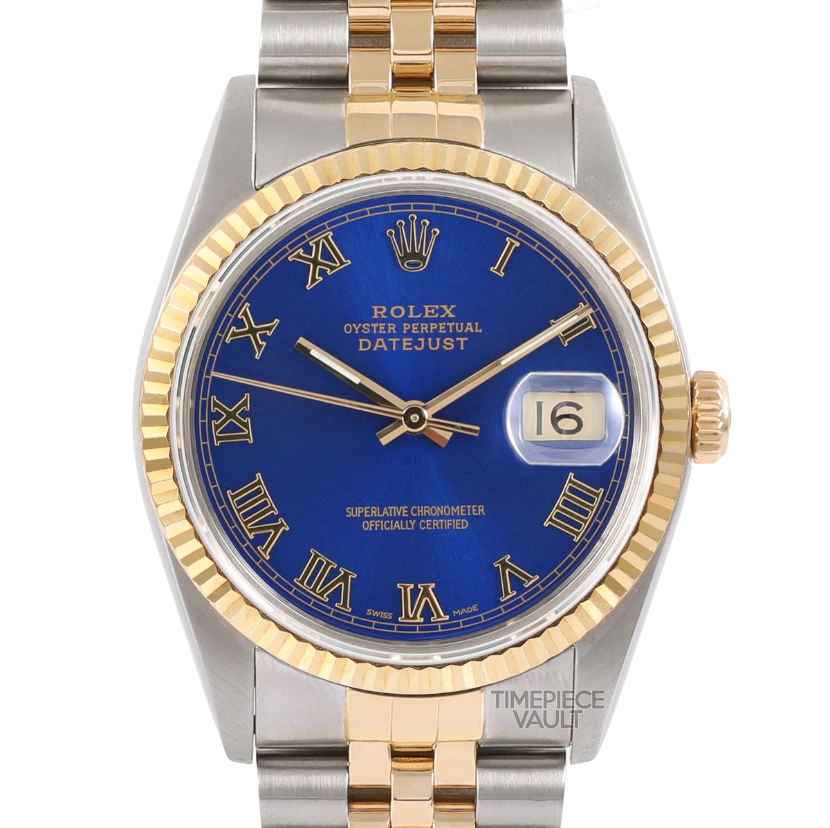 〇純正 ROLEX DATEJUST 16233 16013 YZ6480-1 ROLEX DATEJUST 16013 GOLD & STEEL 36MM WATCH BLUE ROMAN DIAL 18K