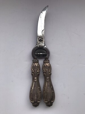 Vintage ECEF Stainless Steel Poultry Shears Sterling Silver Handles Made Italy 