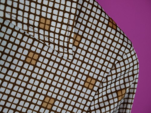 vintage 1970s retro pattern blouse brown mod geometric shirt top small 10 12 - Picture 4 of 14