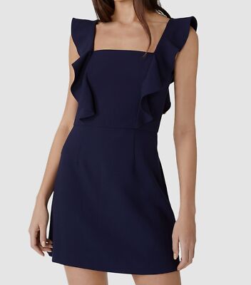 french connection blue ruffle dress French Connection Whisper Sq Nck Ruffle Dress - Duchess Blue