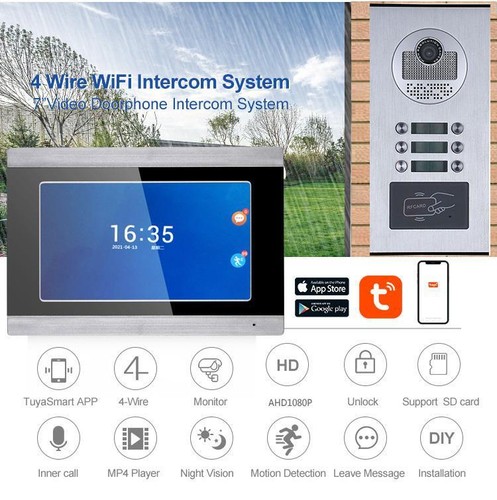 3 unit 7" Wifi Monitor Video Door Phone Intercom System Record Wired doorbell - Picture 5 of 12