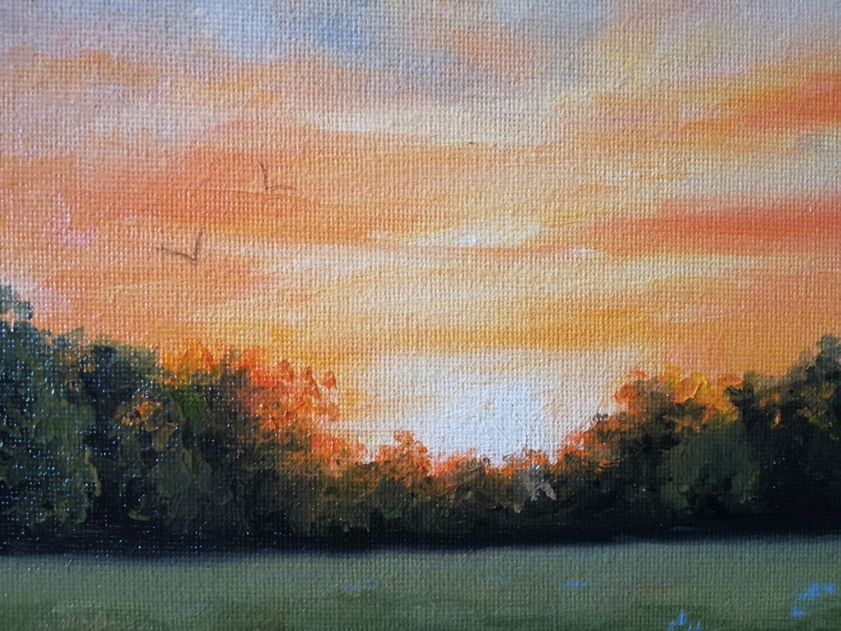 Landscape original oil painting 9x7 in (24x18 cm) Realistic sunset