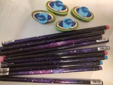 School Supplies: 25  Outer Space/Stars Pencils  4 Planet Erasers  NEW