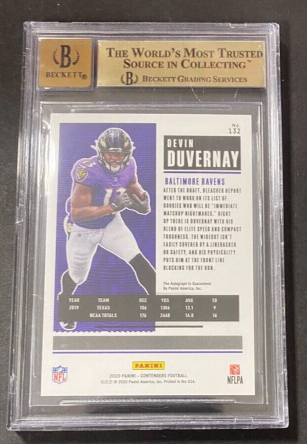 DEVIN DUVERNAY AUTO RC BGS 9.5 10 AUTO 2020 PANINI CONTENDERS BALTIMORE RAVENS - Image 2 of 2