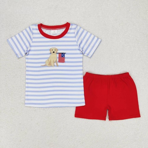 4th Of July Toddler Girls Boys Sibling Embroidery Flag Dog Holiday Wear - Picture 3 of 6