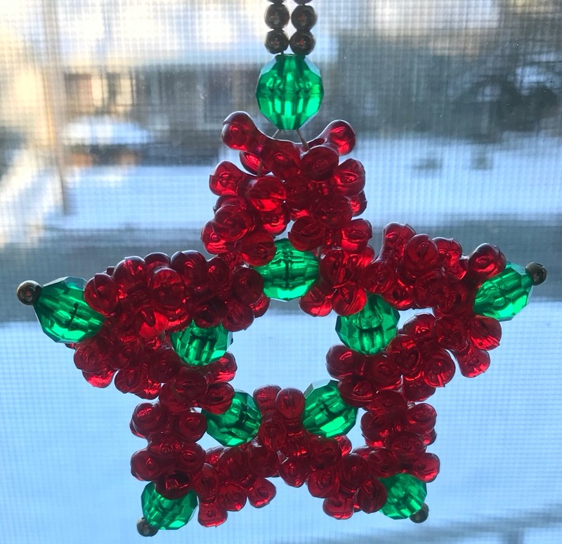 Red & Green Beaded 5-Point Star Christmas/Holiday Ornament!