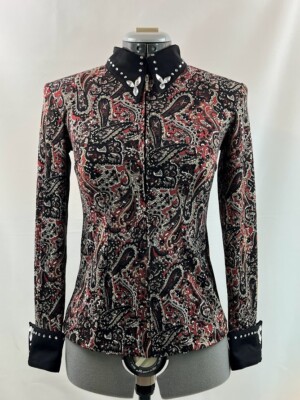 Chemise Western Show SMS – Noire, Cristaux Floraux, Taille SM-XS, Neuve