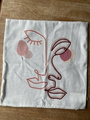 Furn Duo Puderkissen Abstrakte Gesichter Rosa Samt Rückseite 50 cm Brandneu