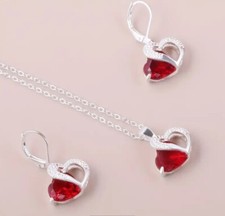 Heart Shaped Jewelry Set Zinc Alloy Resin Silver Plated Necklace Ear Buckle Set